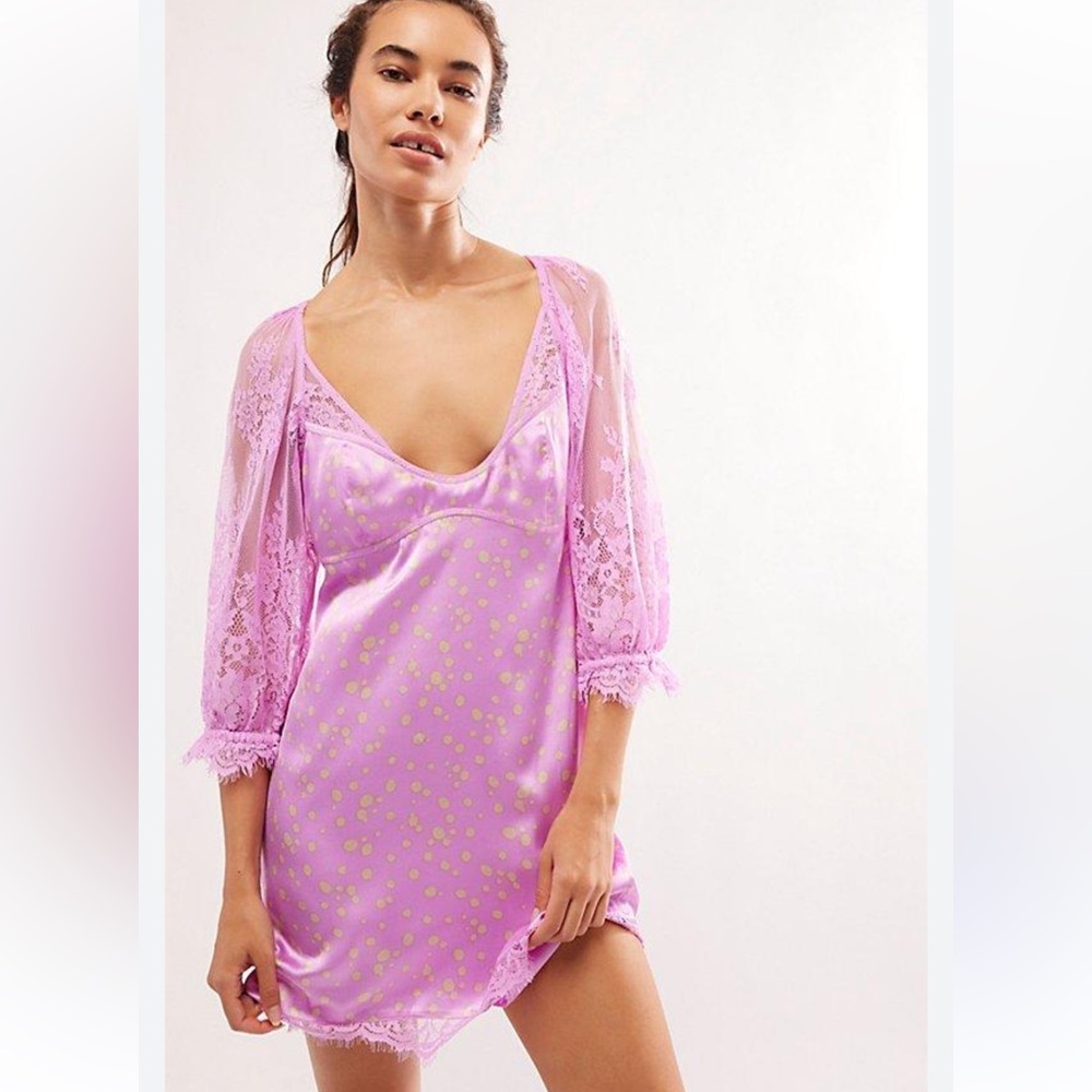 Free People About That Mini Dress NWOT Size L Iris Combo -Lilac